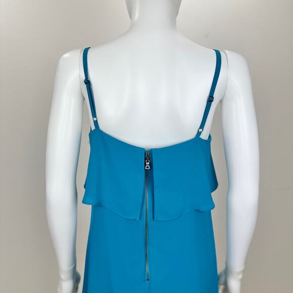 Alice+Olivia Etta Slip Mini Dress Blue Laguna Ruffle Square Neck Party Medium - Picture 8 of 11